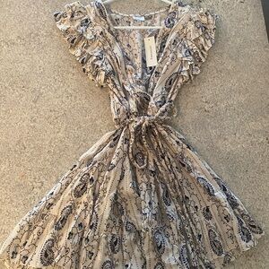 Francesca's Collections Cream and Blue Ruffled Sundress